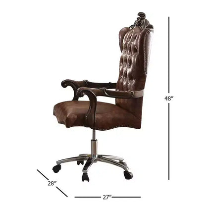 27" Versailles Active Sitting Chair Two Tone Light Brown PU and Cherry Oak - Acme Furniture: Faux Leather, Metal Frame, No Tools Assembly