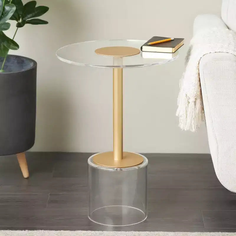 Olivia & May Acrylic Accent Table: Gold Stand, No Assembly, Indoor Use, Modern Style, 23" Height