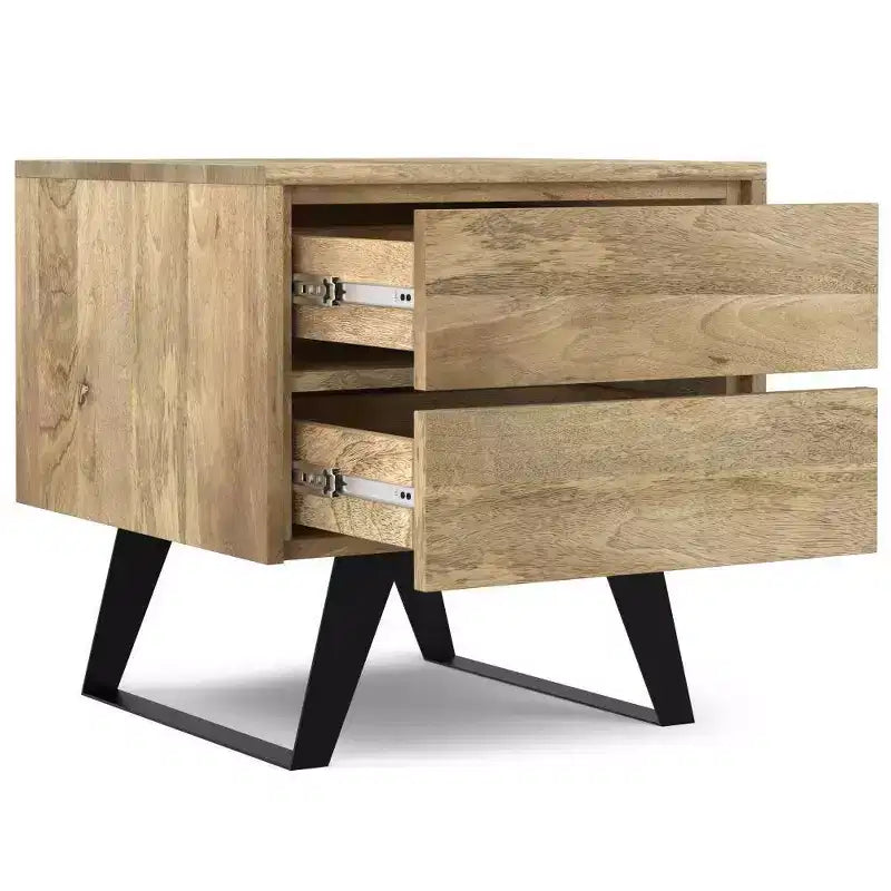 Tavolino WyndenHall Mitchell Naturale: Legno di Mango, Design Industriale Moderno, Ferramenta in Metallo, Cassetto Contenitore