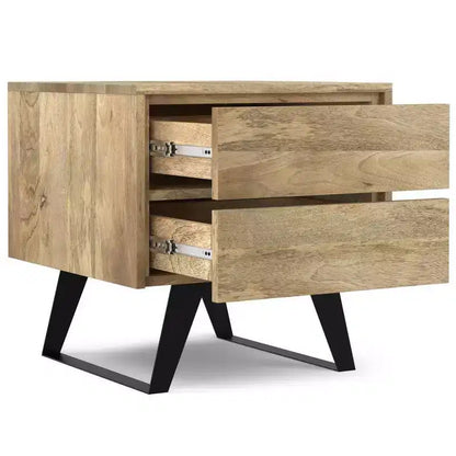Tavolino WyndenHall Mitchell Naturale: Legno di Mango, Design Industriale Moderno, Ferramenta in Metallo, Cassetto Contenitore