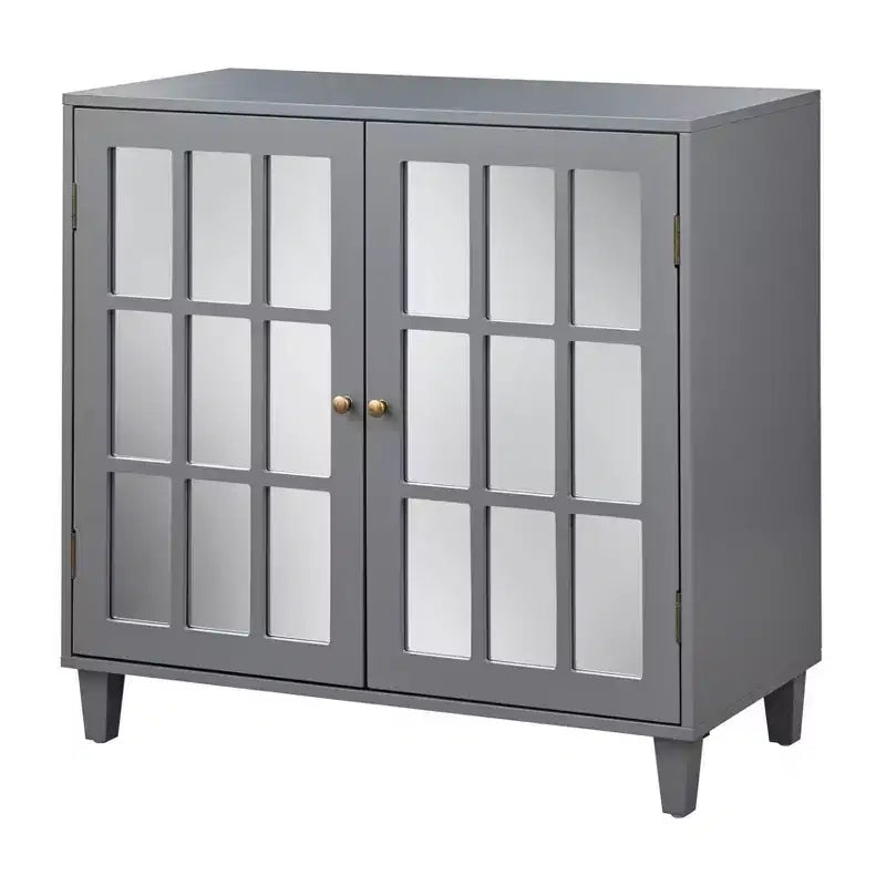 Lifestorey Matteo Modern Mirrored Door Cabinet Charcoal Gray: Modern Farmhouse Style, Brass Pulls, Adjustable Shelf