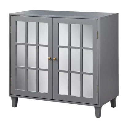 Lifestorey Matteo Modern Mirrored Door Cabinet Charcoal Gray: Modern Farmhouse Style, Brass Pulls, Adjustable Shelf