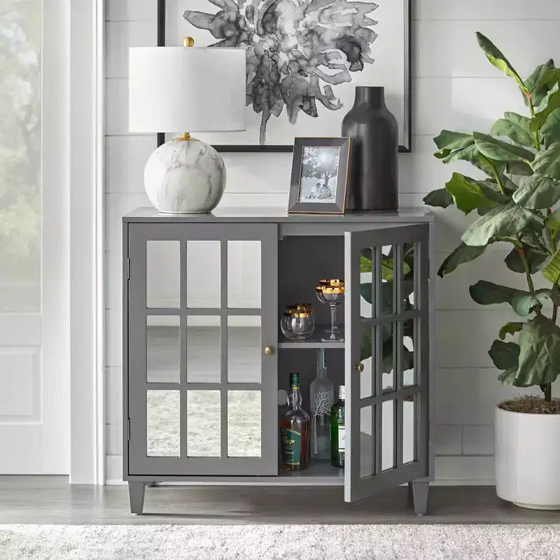 Lifestorey Matteo Armadietto Moderno con Ante a Specchio Grigio Antracite: Stile Moderno Rustico, Maniglie in Ottone, Ripiano Regolabile