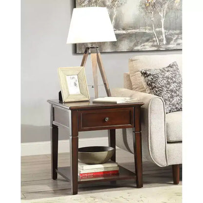 Acme Furniture Malachi End Table Walnut: Rectangular Side Table with Storage Drawer and Shelf