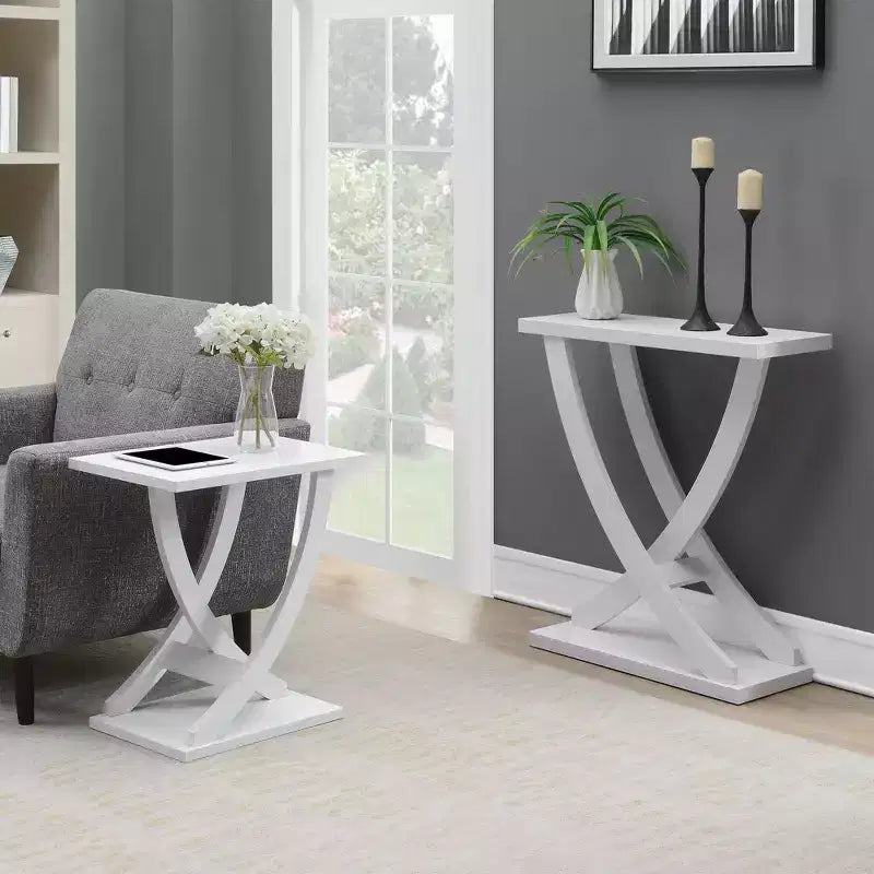 Breighton Home Newport Criss-Cross Chairside End Table in White