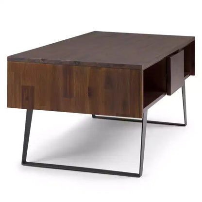 Tavolino Mitchell: industriale urbano, metallo e legno massello, cassetto portaoggetti - WyndenHall
