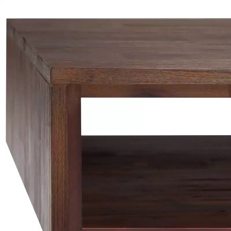Tavolino Mitchell: industriale urbano, metallo e legno massello, cassetto portaoggetti - WyndenHall