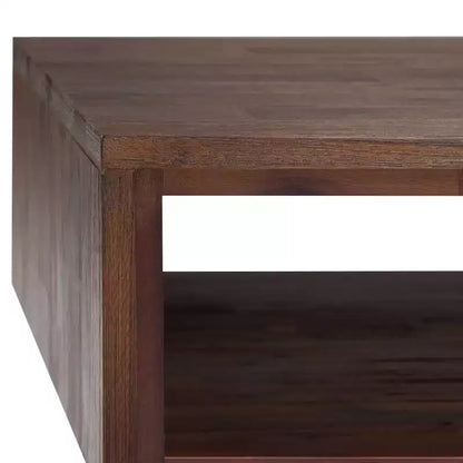 Tavolino Mitchell: industriale urbano, metallo e legno massello, cassetto portaoggetti - WyndenHall