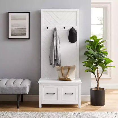 Kayce Hall Tree White - Crosley: Mudroom Storage Solution, Entryway Organizer with 4 Hooks, Veneer Finish