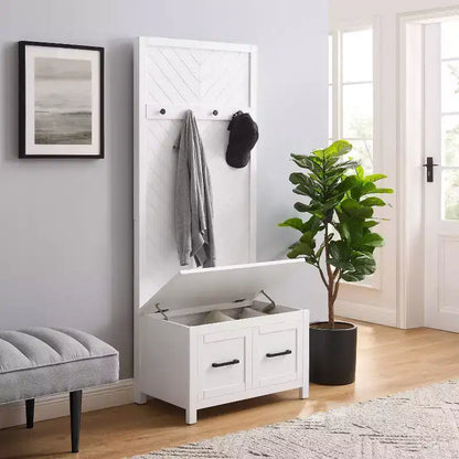 Kayce Hall Tree White - Crosley: Mudroom Storage Solution, Entryway Organizer with 4 Hooks, Veneer Finish