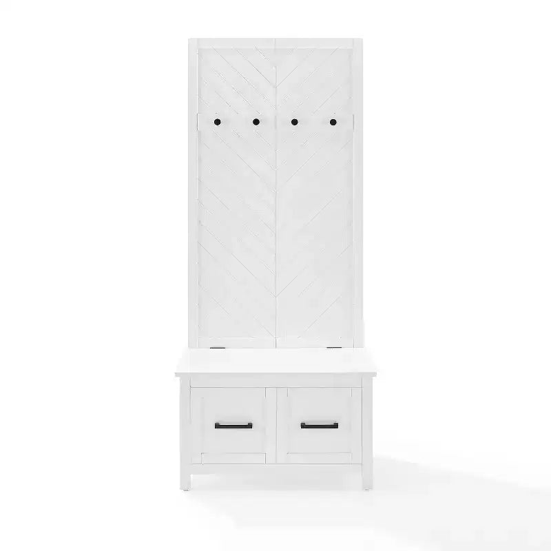 Kayce Hall Tree White - Crosley: Mudroom Storage Solution, Entryway Organizer with 4 Hooks, Veneer Finish