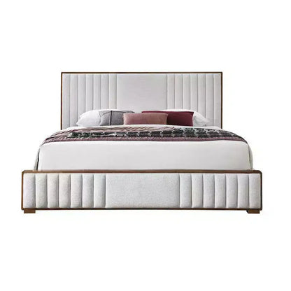87.4" Eastern King Bed Kaleea Bed Light Gray Chenille Walnut Finish - Acme Furniture