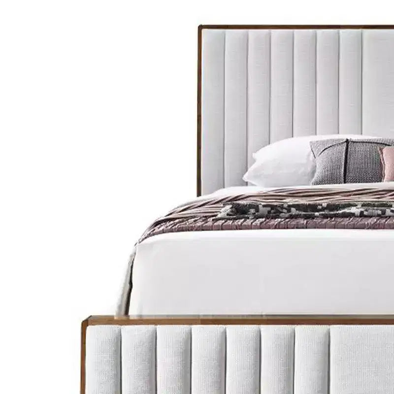 Letto matrimoniale "Eastern King" da 87,4" Kaleea in ciniglia grigio chiaro con finitura noce - Acme Furniture