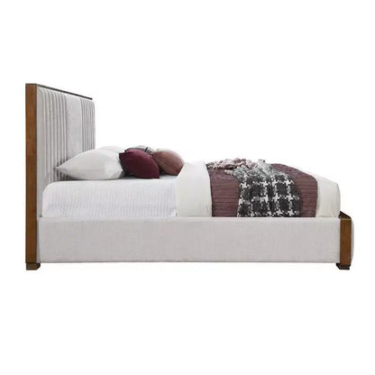 Letto matrimoniale "Eastern King" da 87,4" Kaleea in ciniglia grigio chiaro con finitura noce - Acme Furniture