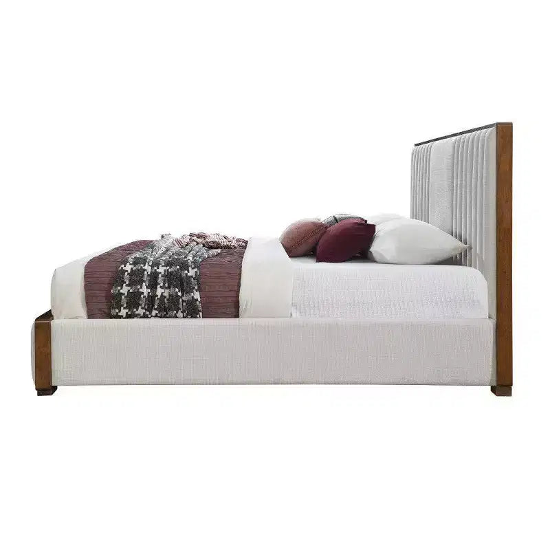 Letto matrimoniale "Eastern King" da 87,4" Kaleea in ciniglia grigio chiaro con finitura noce - Acme Furniture