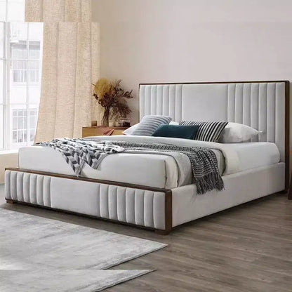 Letto matrimoniale "Eastern King" da 87,4" Kaleea in ciniglia grigio chiaro con finitura noce - Acme Furniture