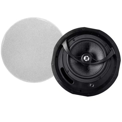 Monoprice 2-Way Carbon Fiber Ceiling Speakers - 8 Inch (Pair) With Paintable Magnetic Grille - Alpha Series