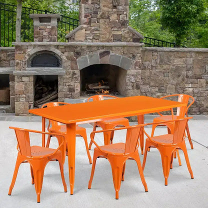 Set Tavolo Rettangolare per Interni ed Esterni in Metallo 80x160 cm con 6 Poltroncine, Grado Commerciale Flash Furniture