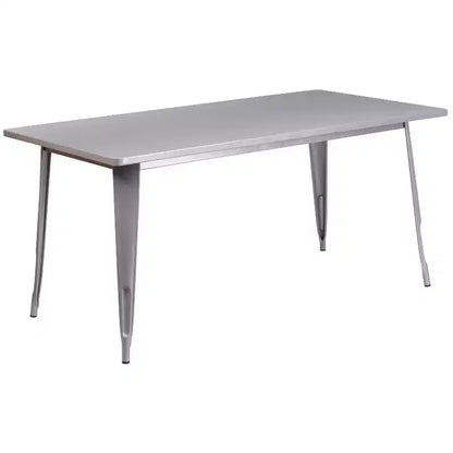 Set Tavolo Rettangolare per Interni ed Esterni in Metallo 80x160 cm con 6 Poltroncine, Grado Commerciale Flash Furniture