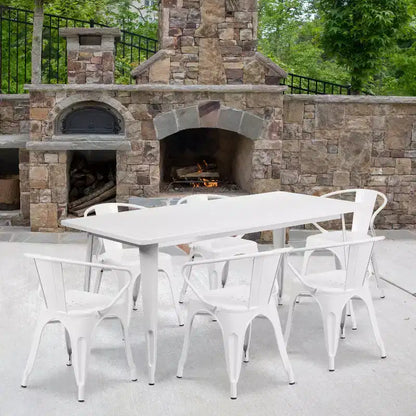 Set Tavolo Rettangolare per Interni ed Esterni in Metallo 80x160 cm con 6 Poltroncine, Grado Commerciale Flash Furniture