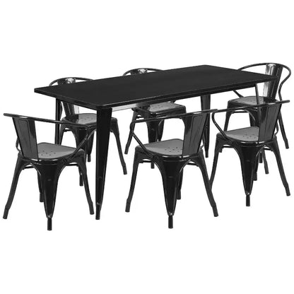 Set Tavolo Rettangolare per Interni ed Esterni in Metallo 80x160 cm con 6 Poltroncine, Grado Commerciale Flash Furniture