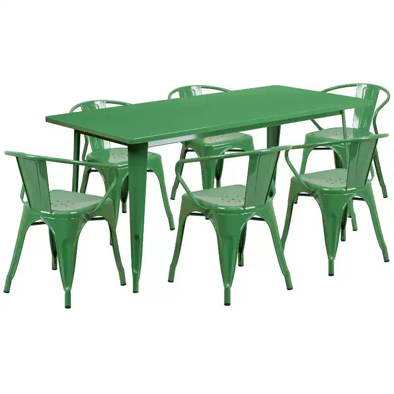 Set Tavolo Rettangolare per Interni ed Esterni in Metallo 80x160 cm con 6 Poltroncine, Grado Commerciale Flash Furniture