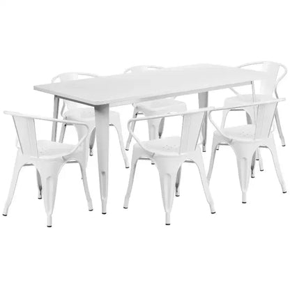 Set Tavolo Rettangolare per Interni ed Esterni in Metallo 80x160 cm con 6 Poltroncine, Grado Commerciale Flash Furniture