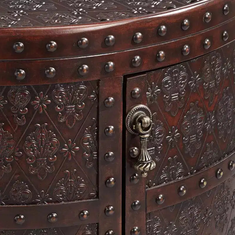 Kensington Hill Hadley Rustic Vintage Wood Round Accent Table 21 3/4 Wide with Storage Shelf Brown Petition Leather Embossed Pattern for Living Room