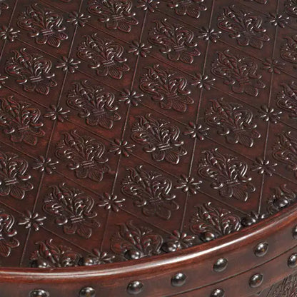 Kensington Hill Hadley Rustic Vintage Wood Round Accent Table 21 3/4 Wide with Storage Shelf Brown Petition Leather Embossed Pattern for Living Room