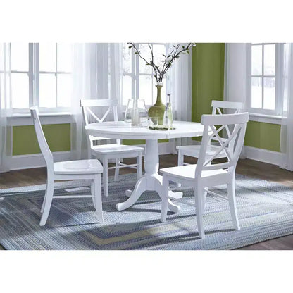 Set Tavolo da Pranzo Rotondo Estensibile International Concepts 36 con 4 Sedie a Croce