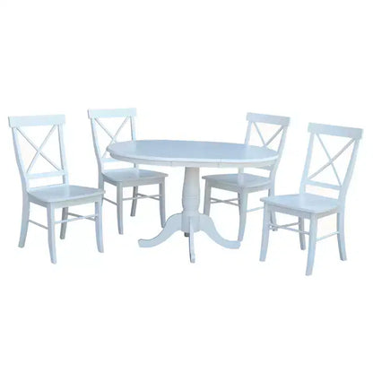 Set Tavolo da Pranzo Rotondo Estensibile International Concepts 36 con 4 Sedie a Croce