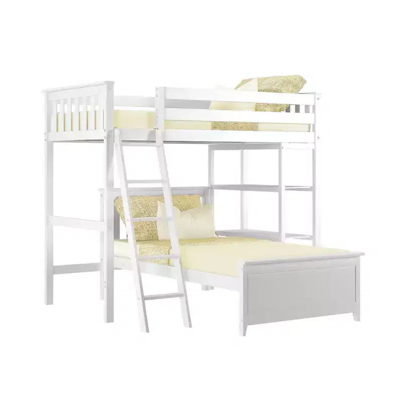 Max & Lily Solid Wood L-Shaped Twin over Twin Bunk Bed with Bookcase for Kids