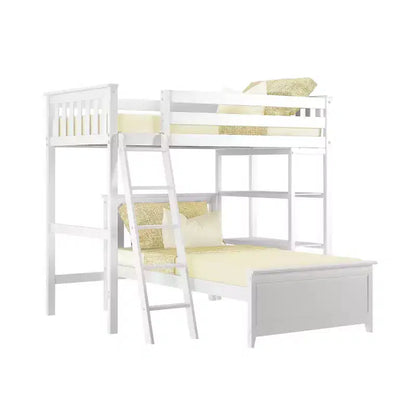 Max & Lily Solid Wood L-Shaped Twin over Twin Bunk Bed with Bookcase for Kids