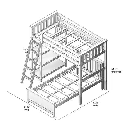 Max & Lily Solid Wood L-Shaped Twin over Twin Bunk Bed with Bookcase for Kids