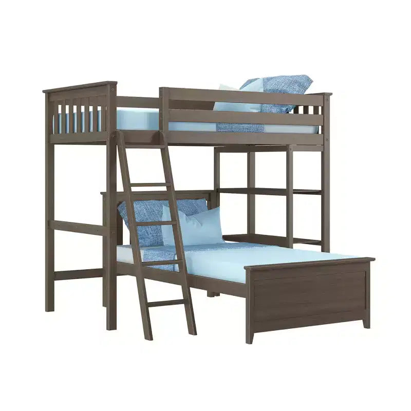 Max & Lily Solid Wood L-Shaped Twin over Twin Bunk Bed with Bookcase for Kids