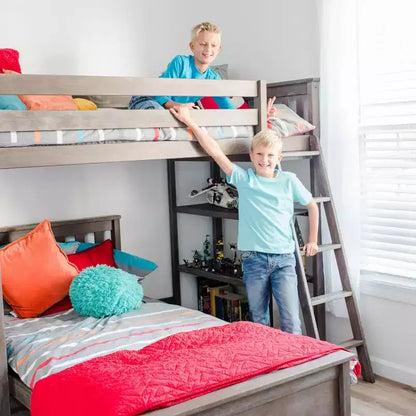 Max & Lily Solid Wood L-Shaped Twin over Twin Bunk Bed with Bookcase for Kids