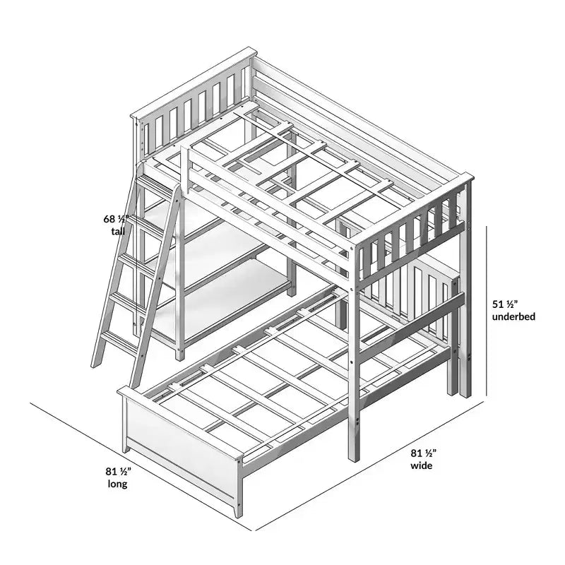 Max & Lily Solid Wood L-Shaped Twin over Twin Bunk Bed with Bookcase for Kids