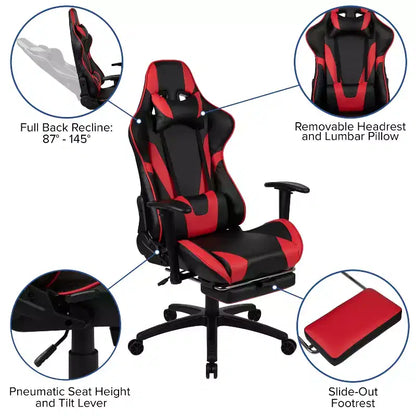 Flash Furniture X30 Gaming Chair Racing Office Ergonomic Computer Chair with Fully Reclining Back and Slide-Out Footrest in Red LeatherSoft