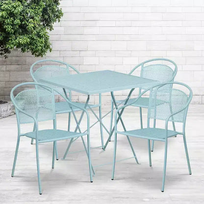 Flash Furniture Oia Commercial Grade 28 Square Indoor-Outdoor Steel Folding Patio Table Set with 4 Round Back Chairs