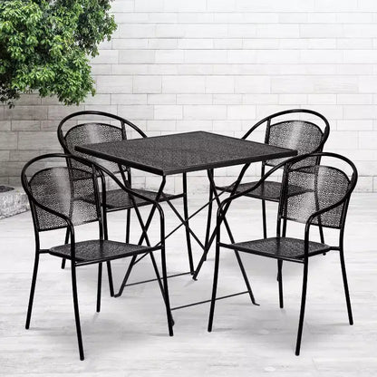 Flash Furniture Oia Commercial Grade 28 Square Indoor-Outdoor Steel Folding Patio Table Set with 4 Round Back Chairs