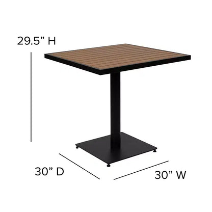 Set da pranzo Flash Furniture Lark da esterno per patio con tavolo da bistrò, 4 sedie e doghe in finto teak in polietilene