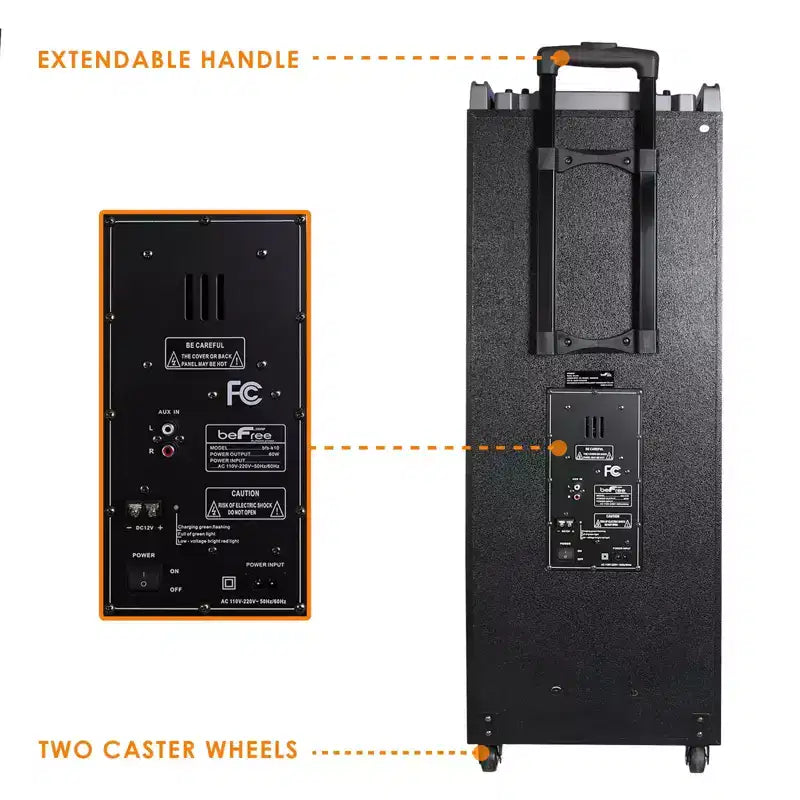 beFree Portable BT 10 Inch Double Subwoofer Speaker System