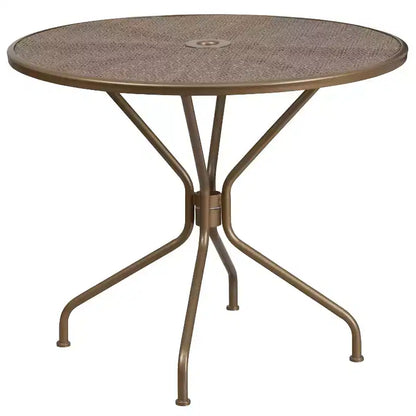 Emma and Oliver Commercial Grade 35.25 Round Metal Garden Patio Table Set, 2 Square Back Chairs