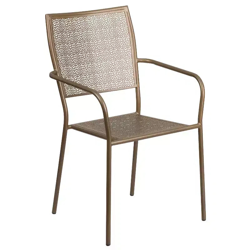 Emma and Oliver Commercial Grade 35.25 Round Metal Garden Patio Table Set, 2 Square Back Chairs