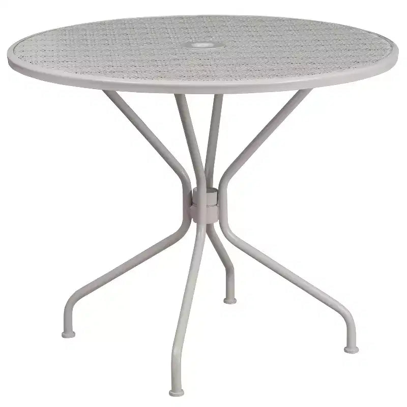 Emma and Oliver Commercial Grade 35.25 Round Metal Garden Patio Table Set, 2 Square Back Chairs