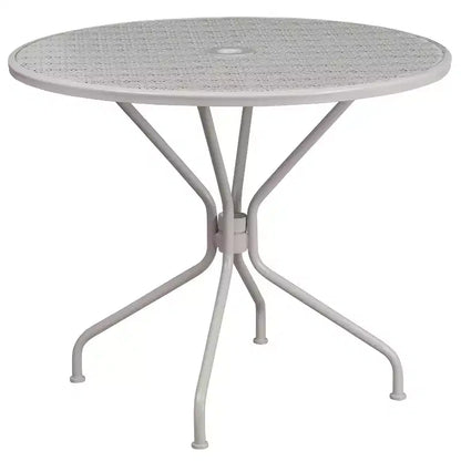Emma and Oliver Commercial Grade 35.25 Round Metal Garden Patio Table Set, 2 Square Back Chairs
