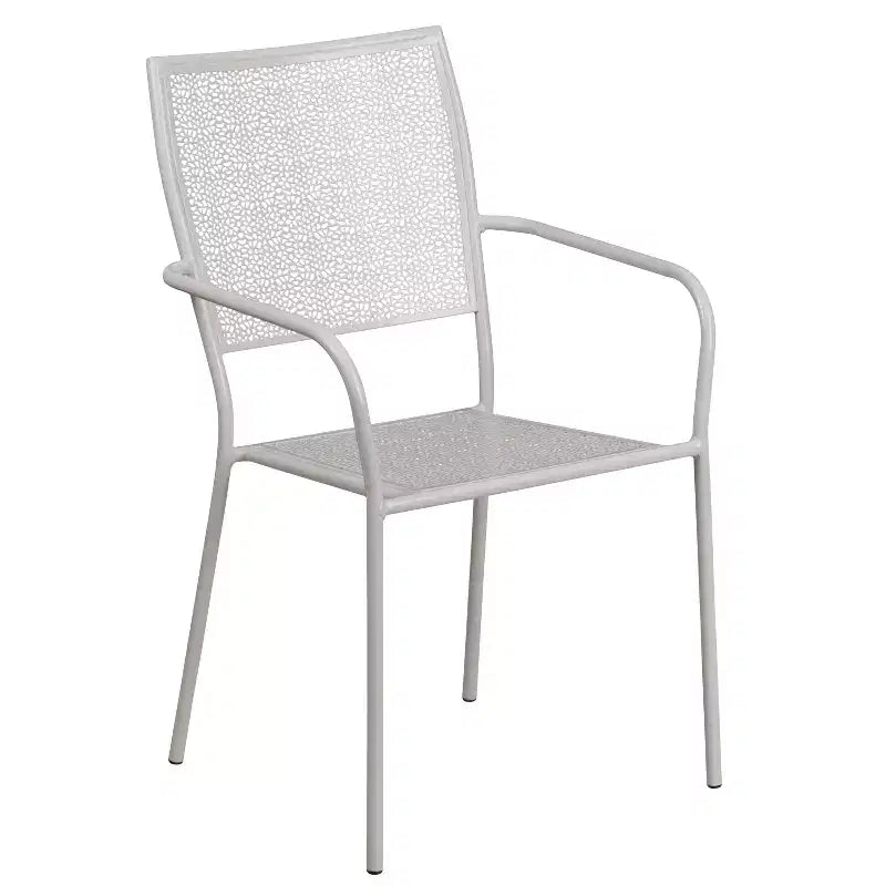 Emma and Oliver Commercial Grade 35.25 Round Metal Garden Patio Table Set, 2 Square Back Chairs