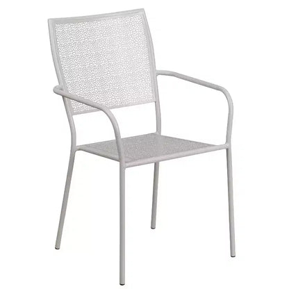 Emma and Oliver Commercial Grade 35.25 Round Metal Garden Patio Table Set, 2 Square Back Chairs