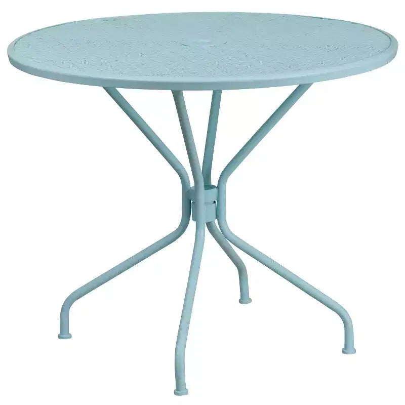 Emma and Oliver Commercial Grade 35.25 Round Metal Garden Patio Table Set, 2 Square Back Chairs