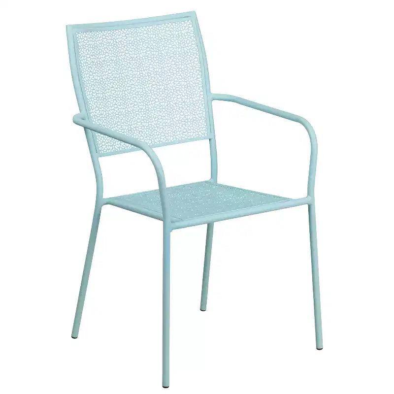 Emma and Oliver Commercial Grade 35.25 Round Metal Garden Patio Table Set, 2 Square Back Chairs